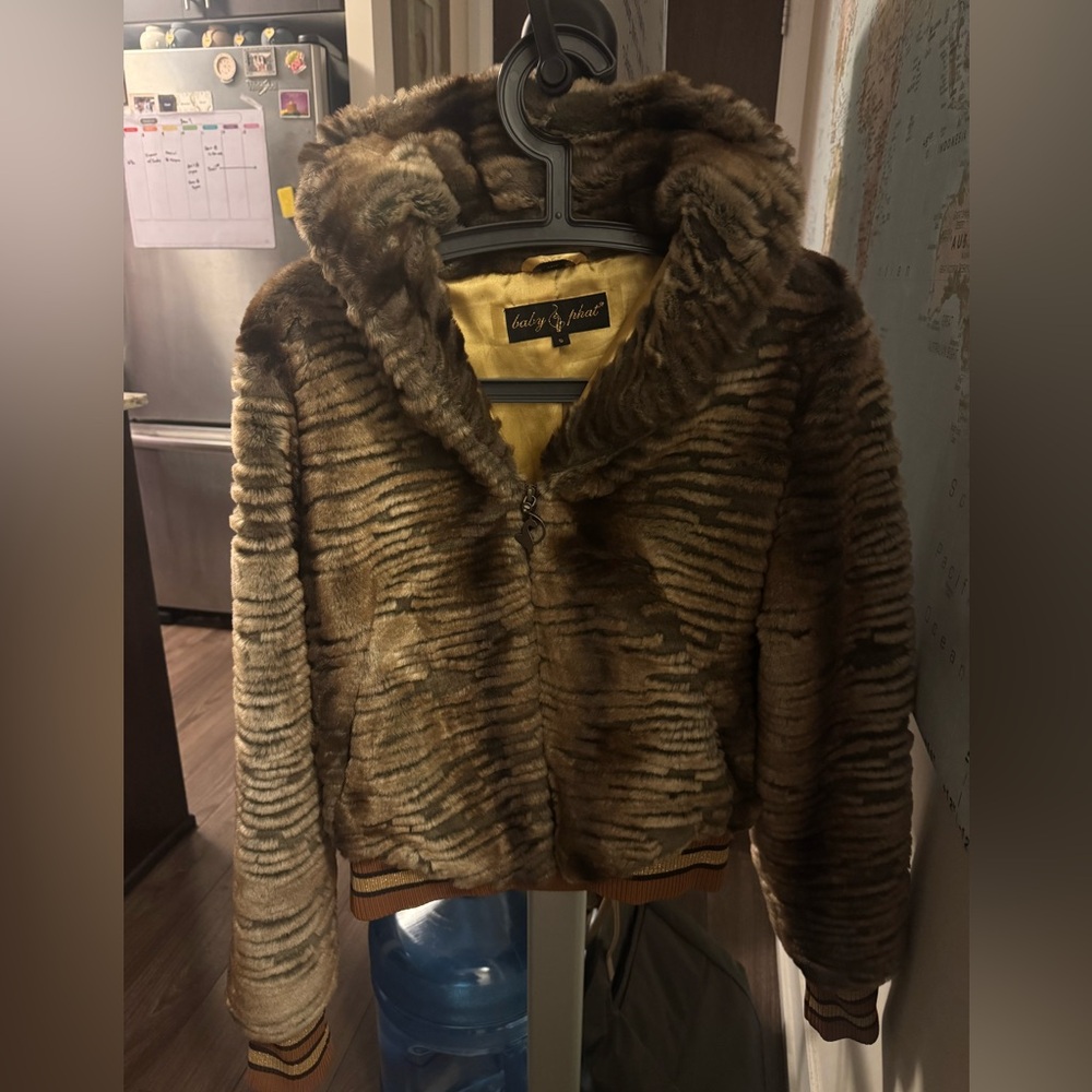 Baby Phat Y2K Faux Fur Zip Jacket Brown